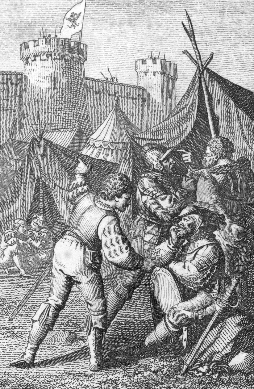 Konföderation der VIII Kantone (Schweiz): Kaiser Karl IV. (1316-1375) belagert die Stadt Zürich um 1351, Gravur von Johann Michael Mettenleiter