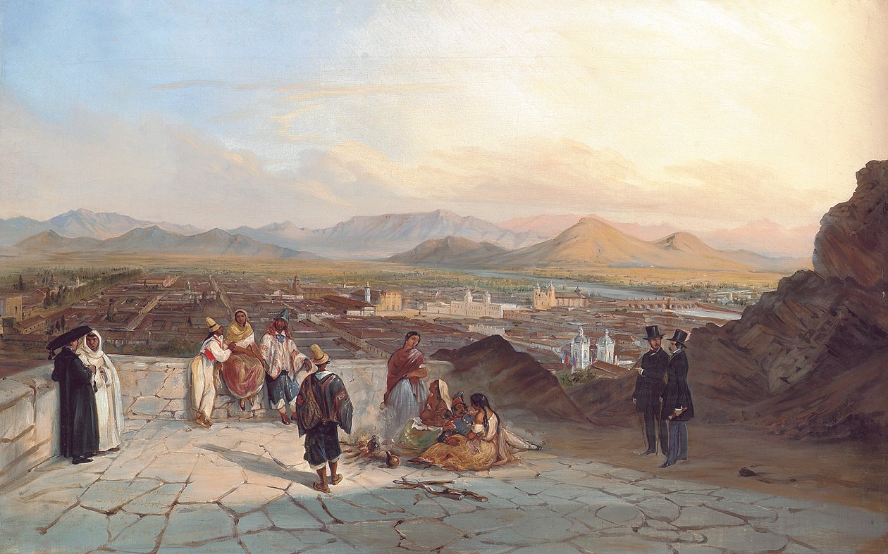 Santiago de Chile vom Hügel Santa Lucia nach Westen blickend von Johann Moritz Rugendas