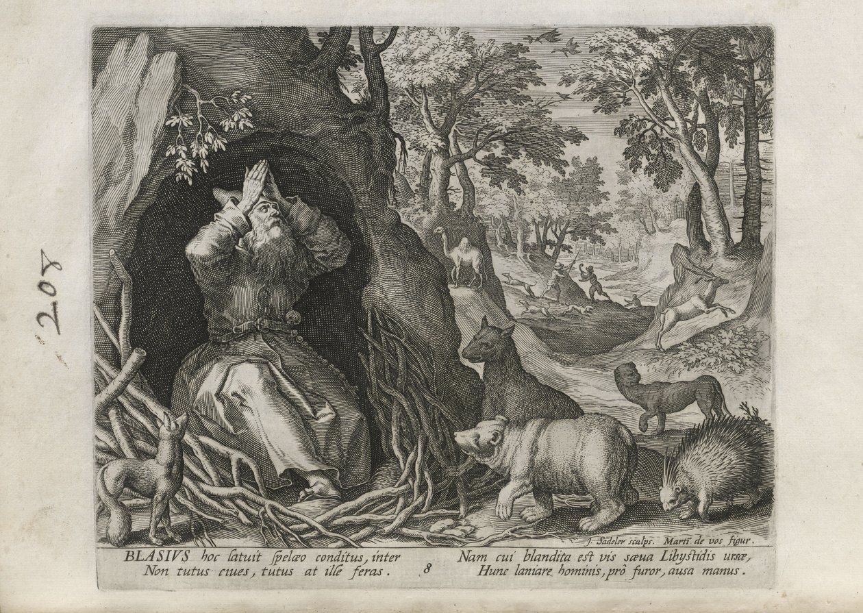 Blasius, Tafel 8 von 30 aus der Serie Sylvae Sacrae (Eremiten in Landschaften) von Johann Sadeler I