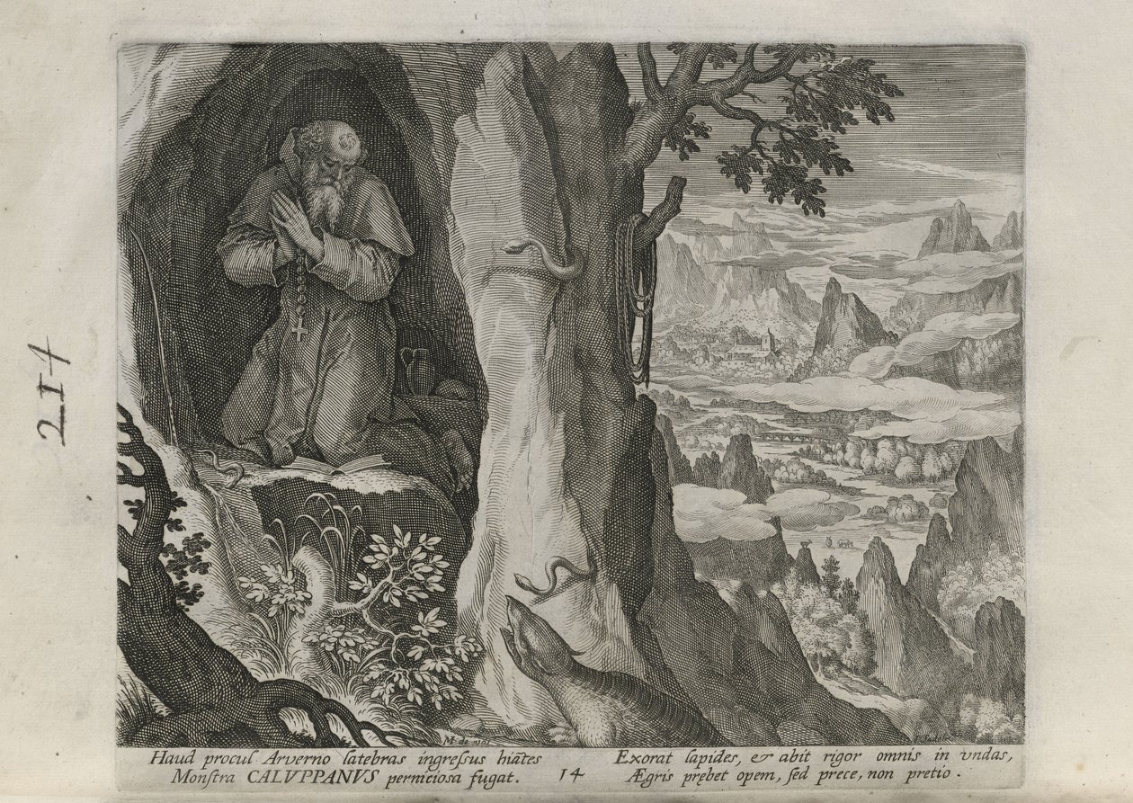 Caluppanus, Tafel 14 von 30 aus der Serie Sylvae Sacrae (Eremiten in Landschaften) von Johann Sadeler I