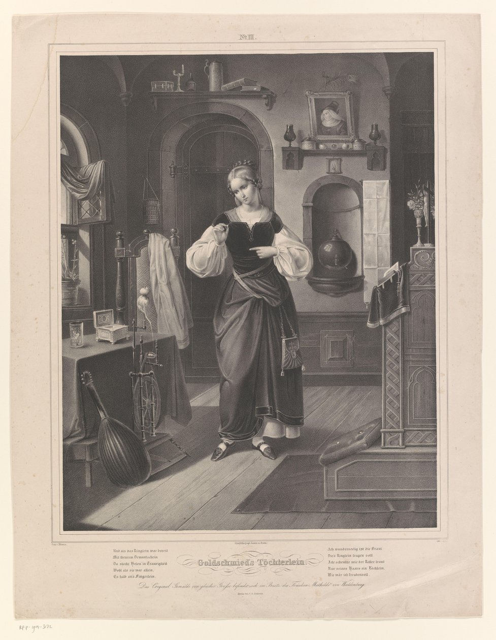 Interieur mit Frau mit Ring in der Hand von Johann Sprick