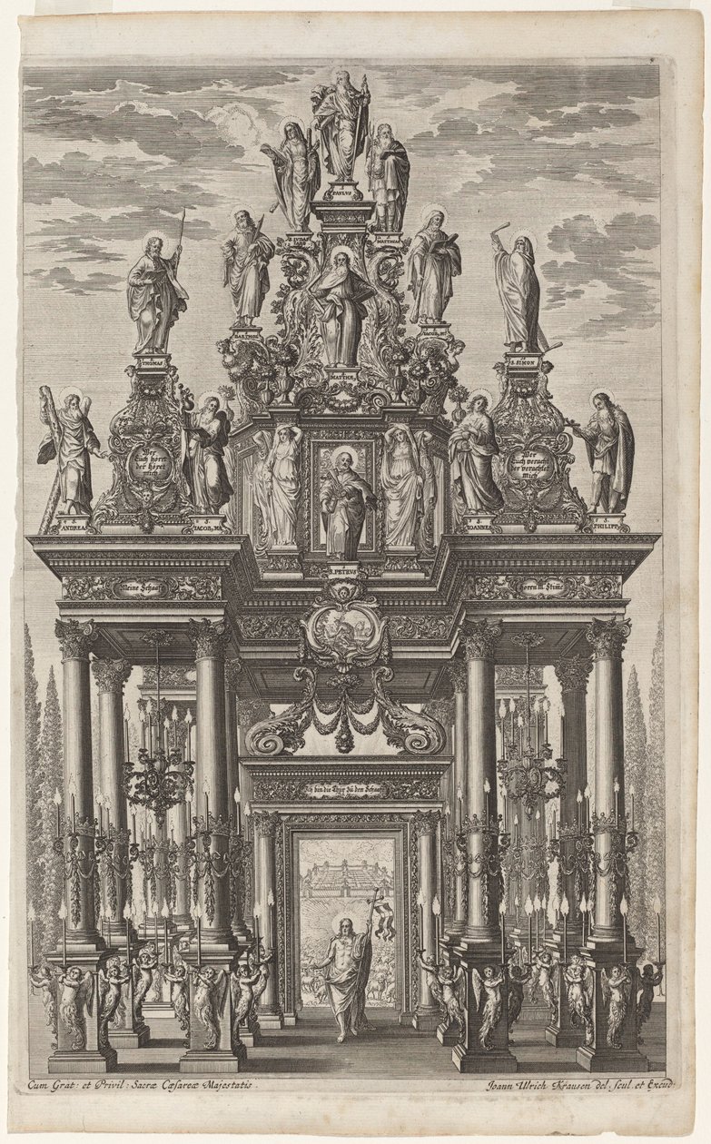 Frontispiz mit Triumphbogen mit Christus und den Aposteln von Johann Ulrich Kraus