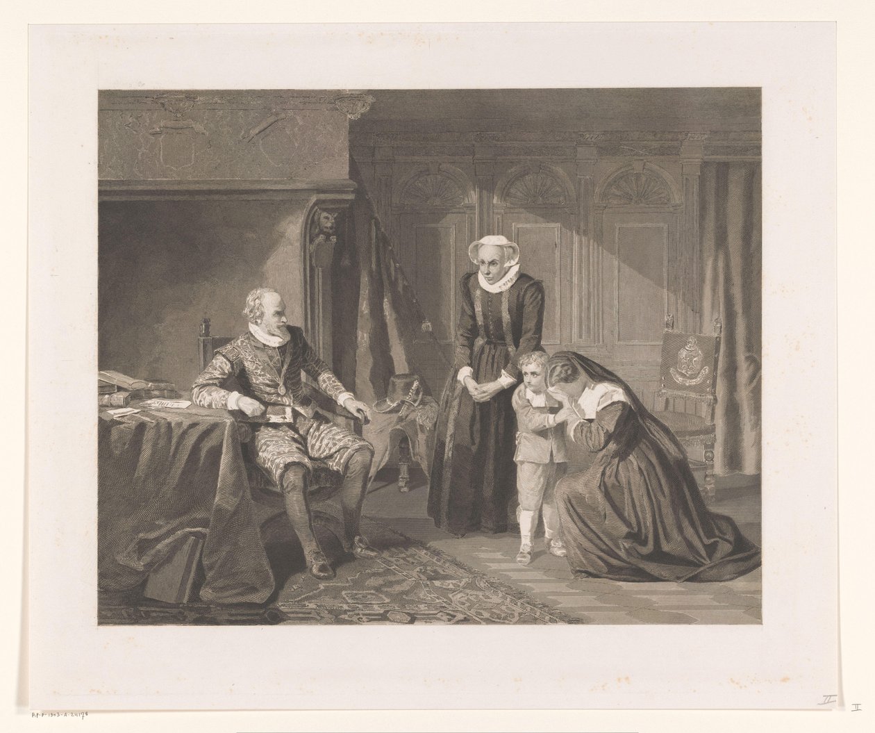 Die Mutter, Frau und Sohn von Reinier van Oldenbarnevelt bitten Maurits um Gnade, 1623 von Johann Wilhelm Kaiser (I)