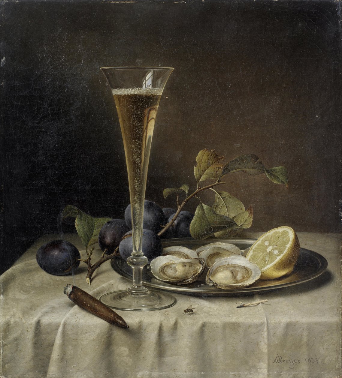 Stillleben mit Champagner und Austern, 1857 von Johann Wilhelm Preyer