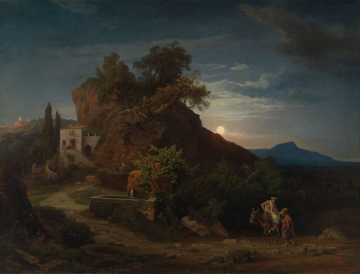 Die Nacht, Die Ankunft des Samariters mit dem Verletzten in der Herberge von Johann Wilhelm Schirmer
