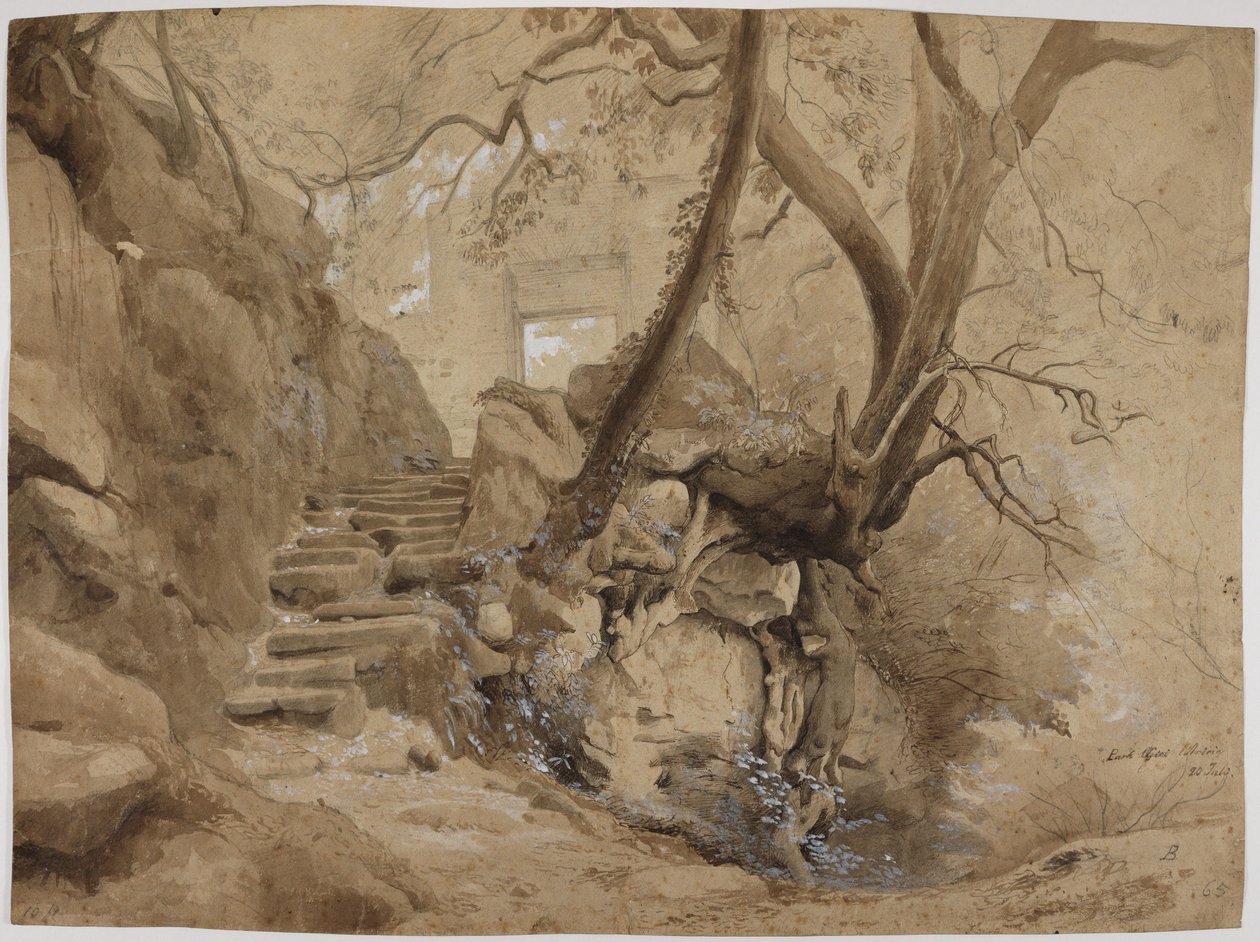 Felsentreppe im Park der Villa Chigi in Ariccia von Johann Wilhelm Schirmer