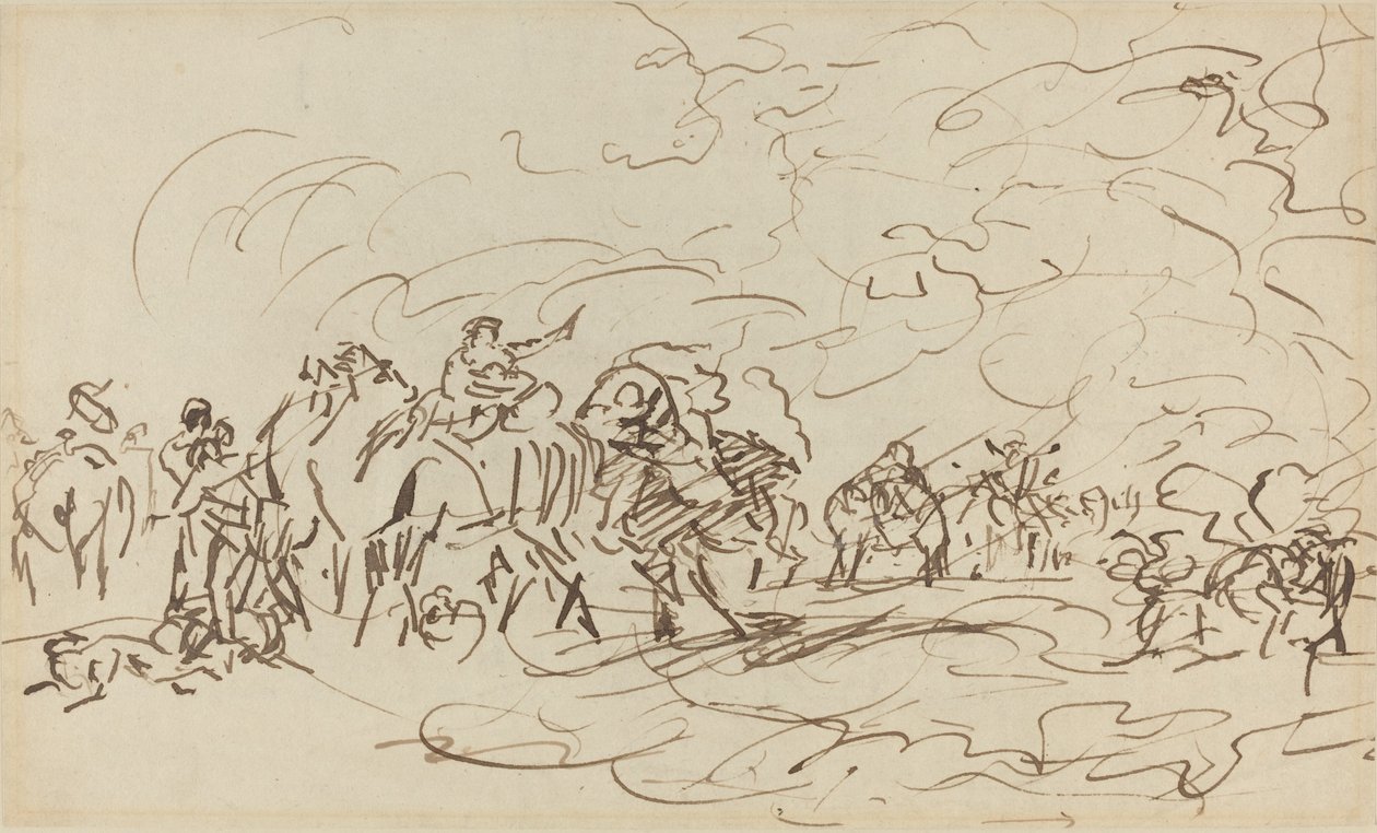 Sandsturm in der Wüste überholt eine Karawane von Johann Zoffany