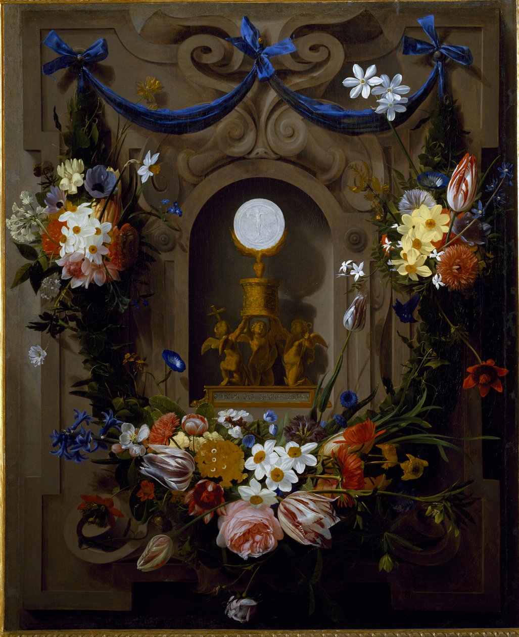 Eucharistie in einem Blumenkranz von Johannes Antonius van der Baren