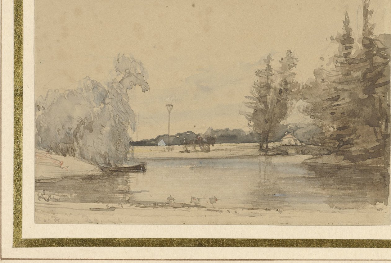 Blick über den Teich des Hauses zu Leede (?) von Johannes Bosboom
