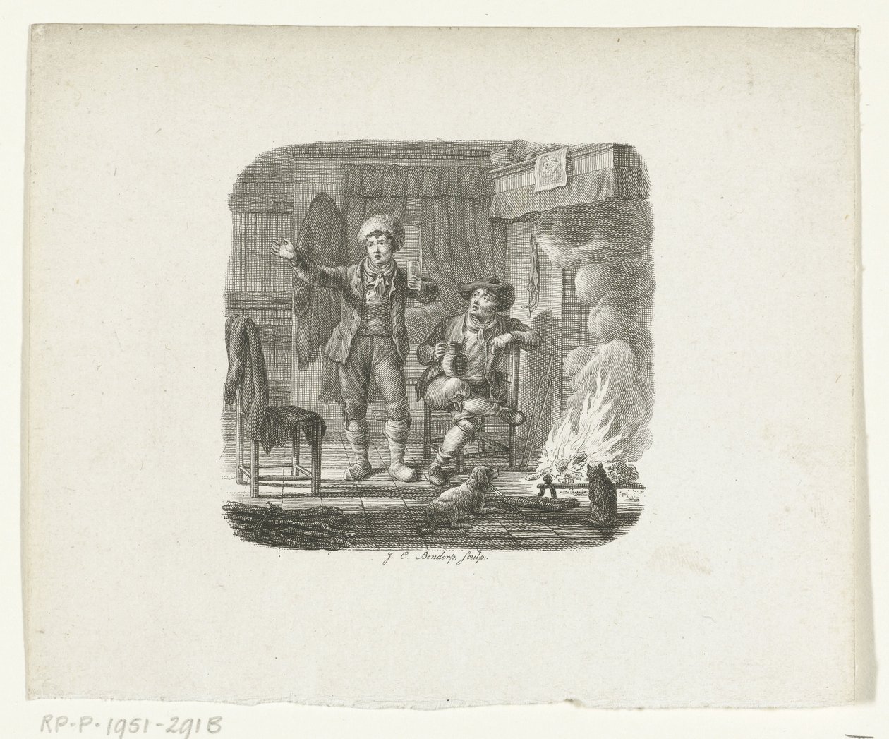Zwei Männer im Gespräch am Kamin von Johannes Christiaan Bendorp