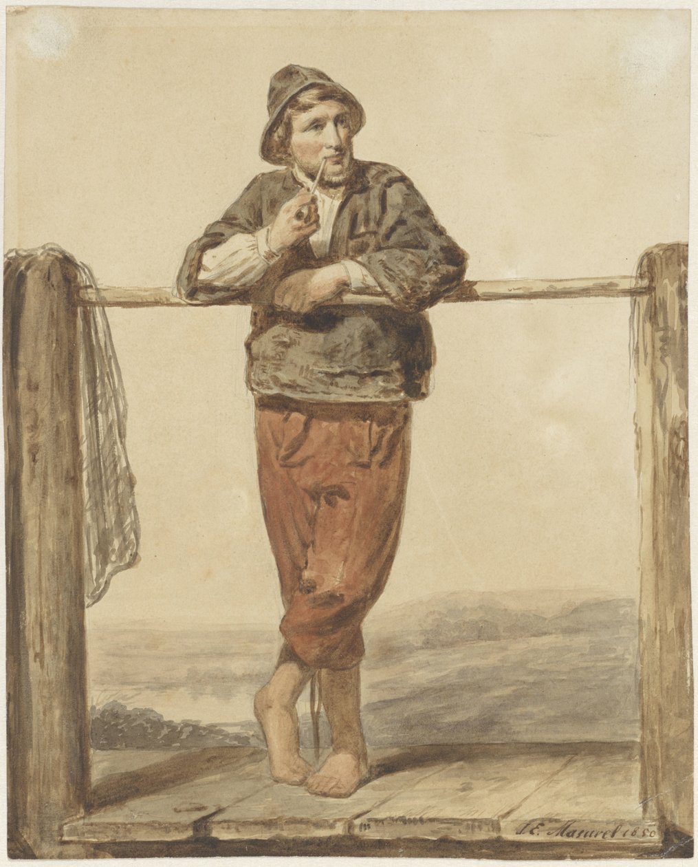 Pfeiferauchender, stehender Mann von vorne von Johannes Engel Masurel