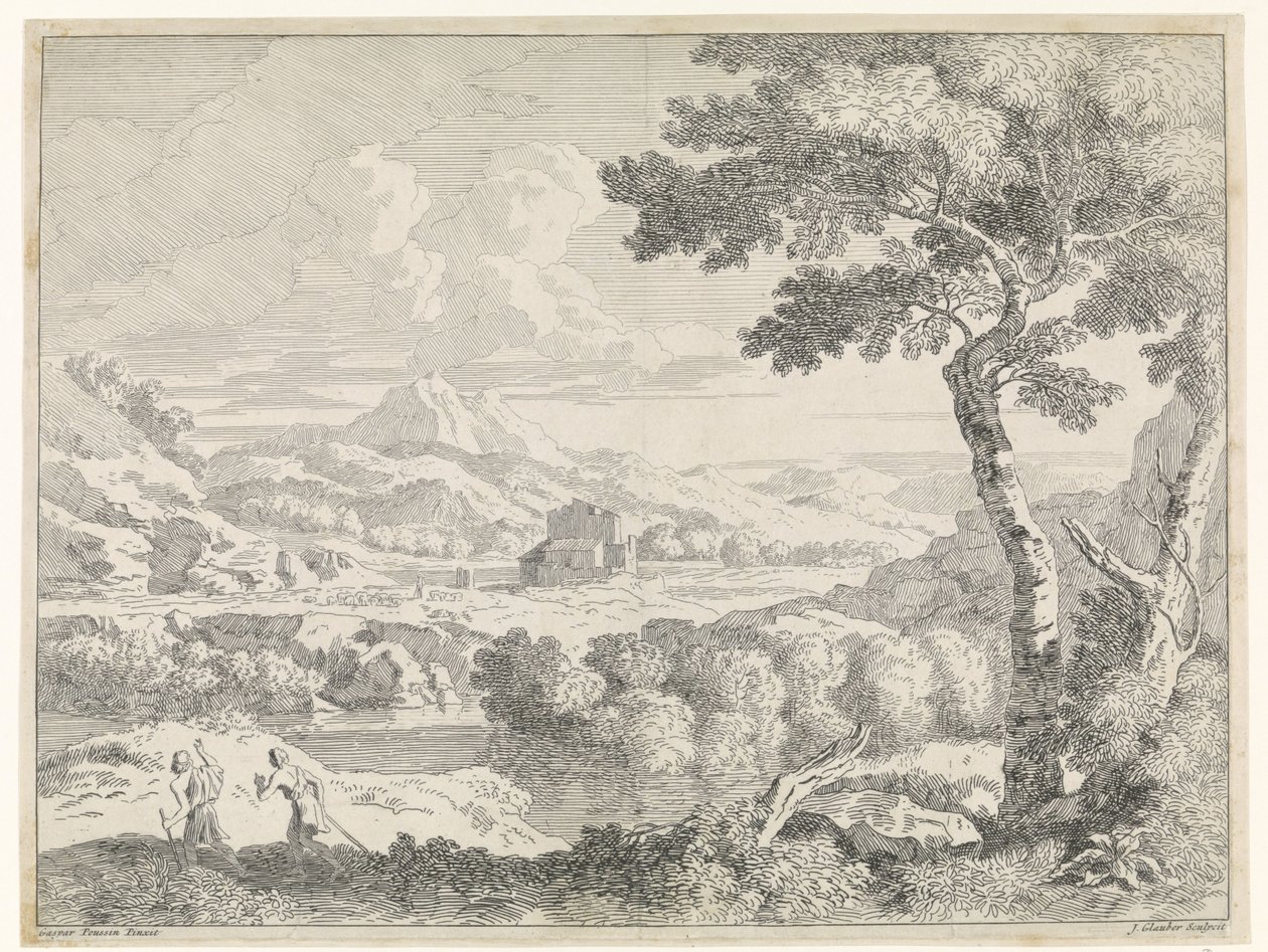 Hügelige Landschaft mit Hirten von Johannes Glauber