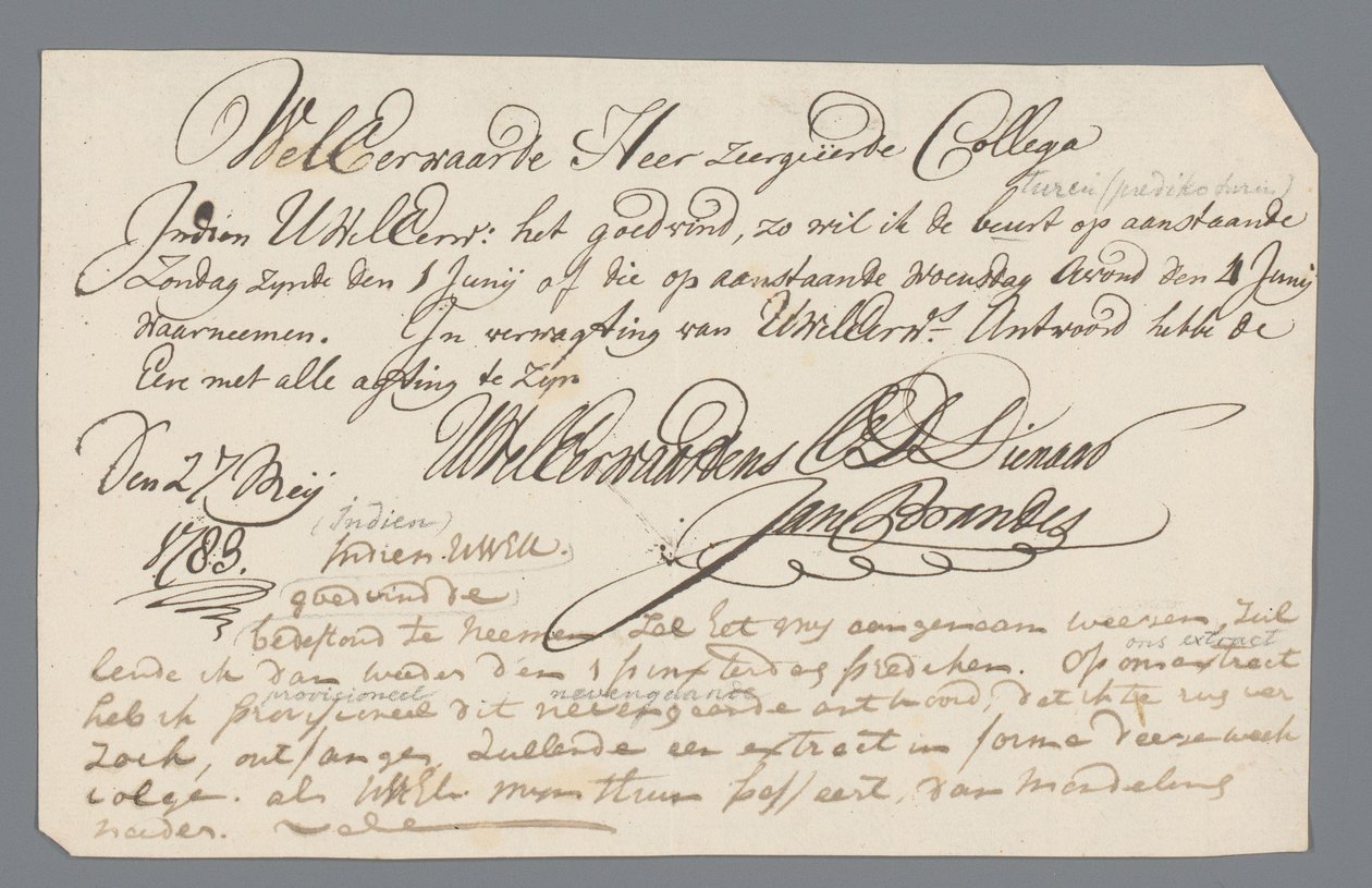 Brief von Pfarrer Hooyman an Jan Brandes von Johannes Hooyman