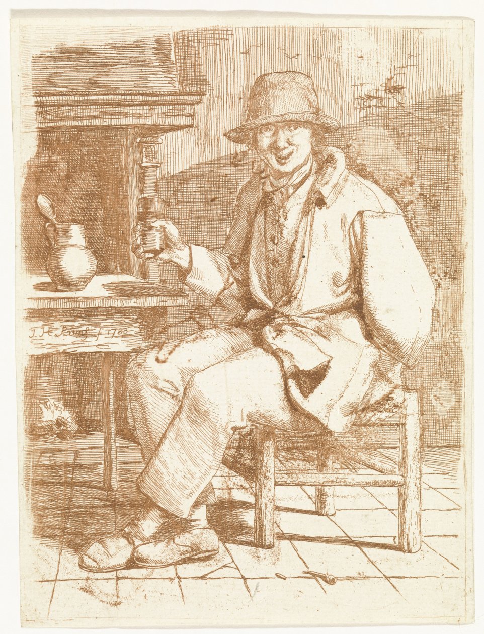 Lachender Mann mit Glas in der Hand von Johannes Huibert Prins