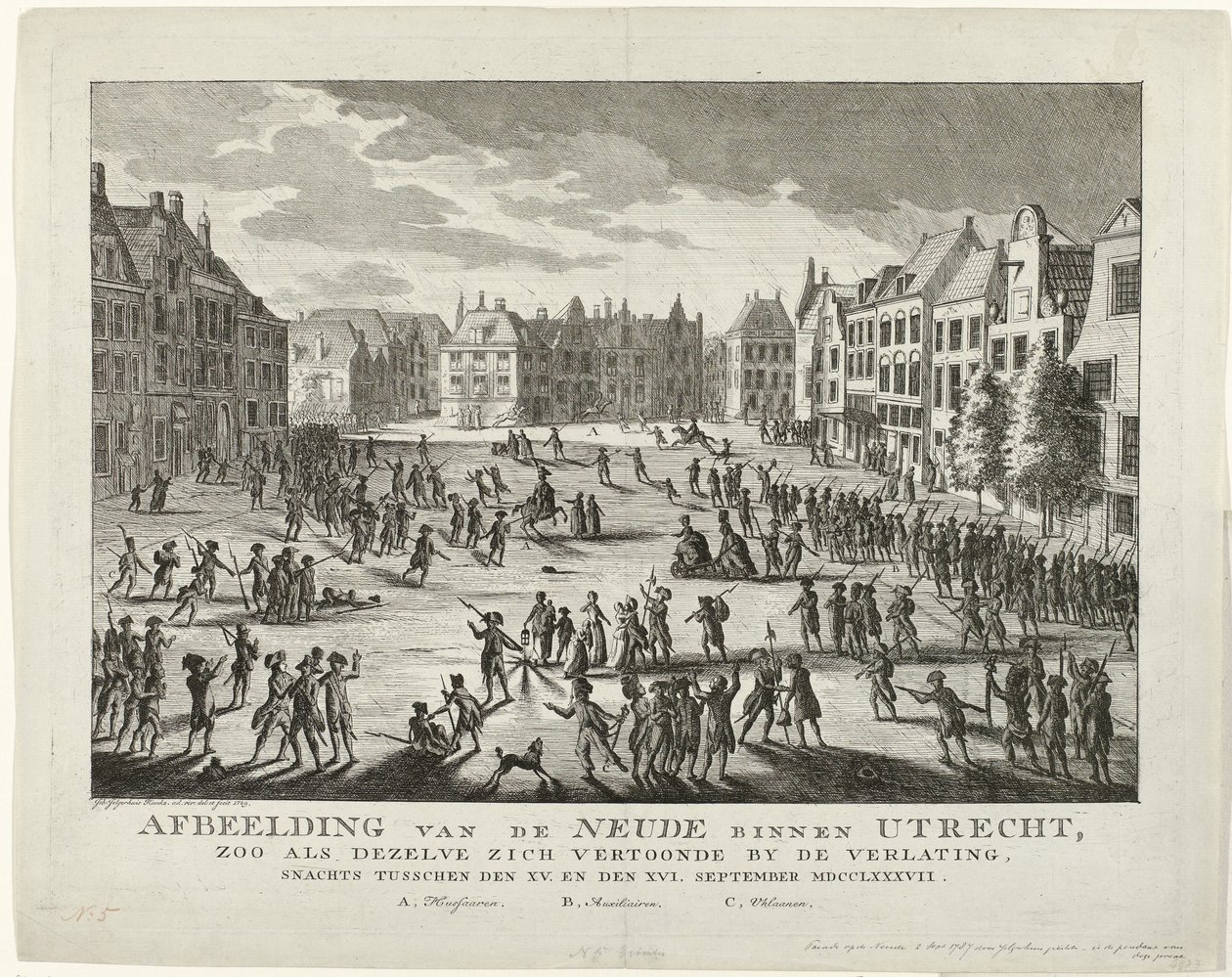 Patrioten verlassen die Neude in Utrecht, 1787 von Johannes Jelgerhuis
