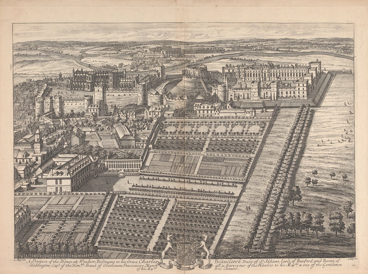 Ein Ausblick auf das Haus in Windsor, das seiner Gnaden Charles Beauclerck gehört von Johannes Kip
