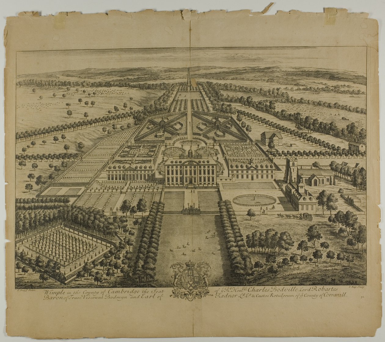 Wimple in der Grafschaft Cambridge, Tafel 32 aus Britannia Illustrata von Johannes Kip