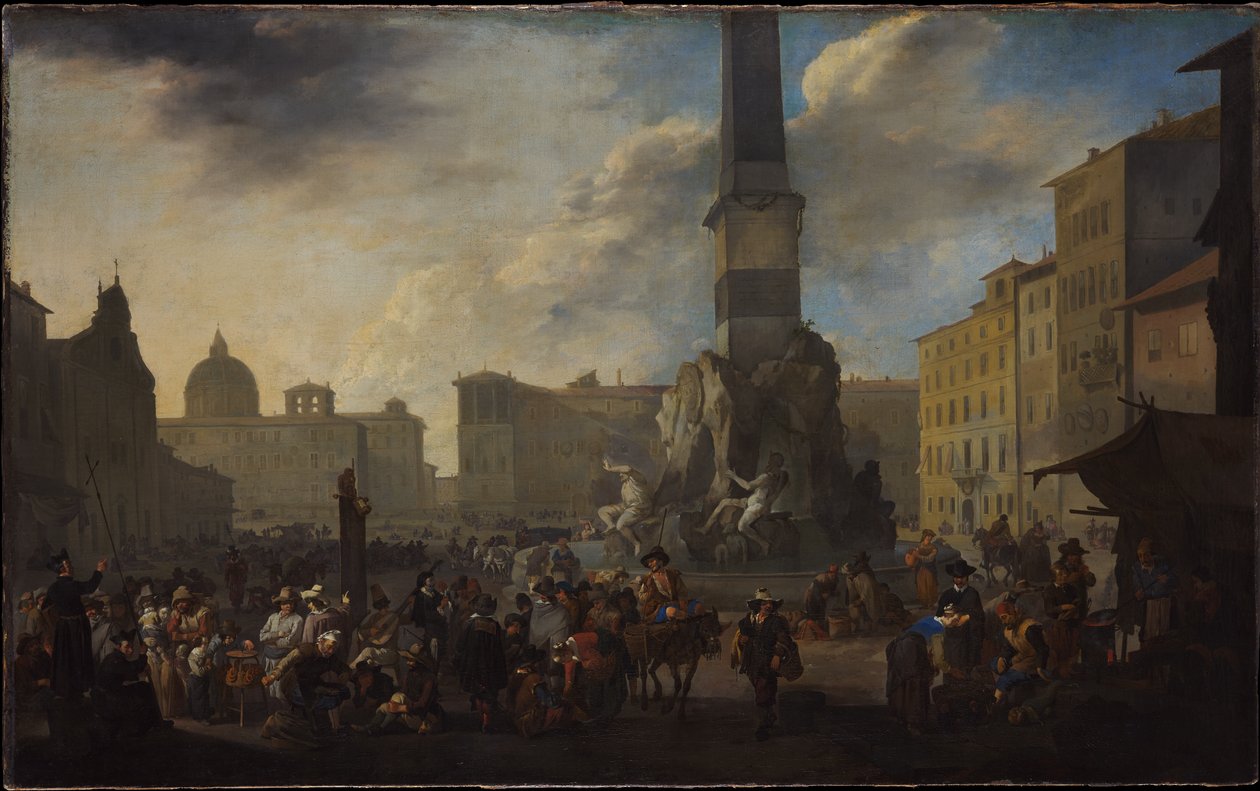 Römische Marktszene auf der Piazza Navona von Johannes Lingelbach