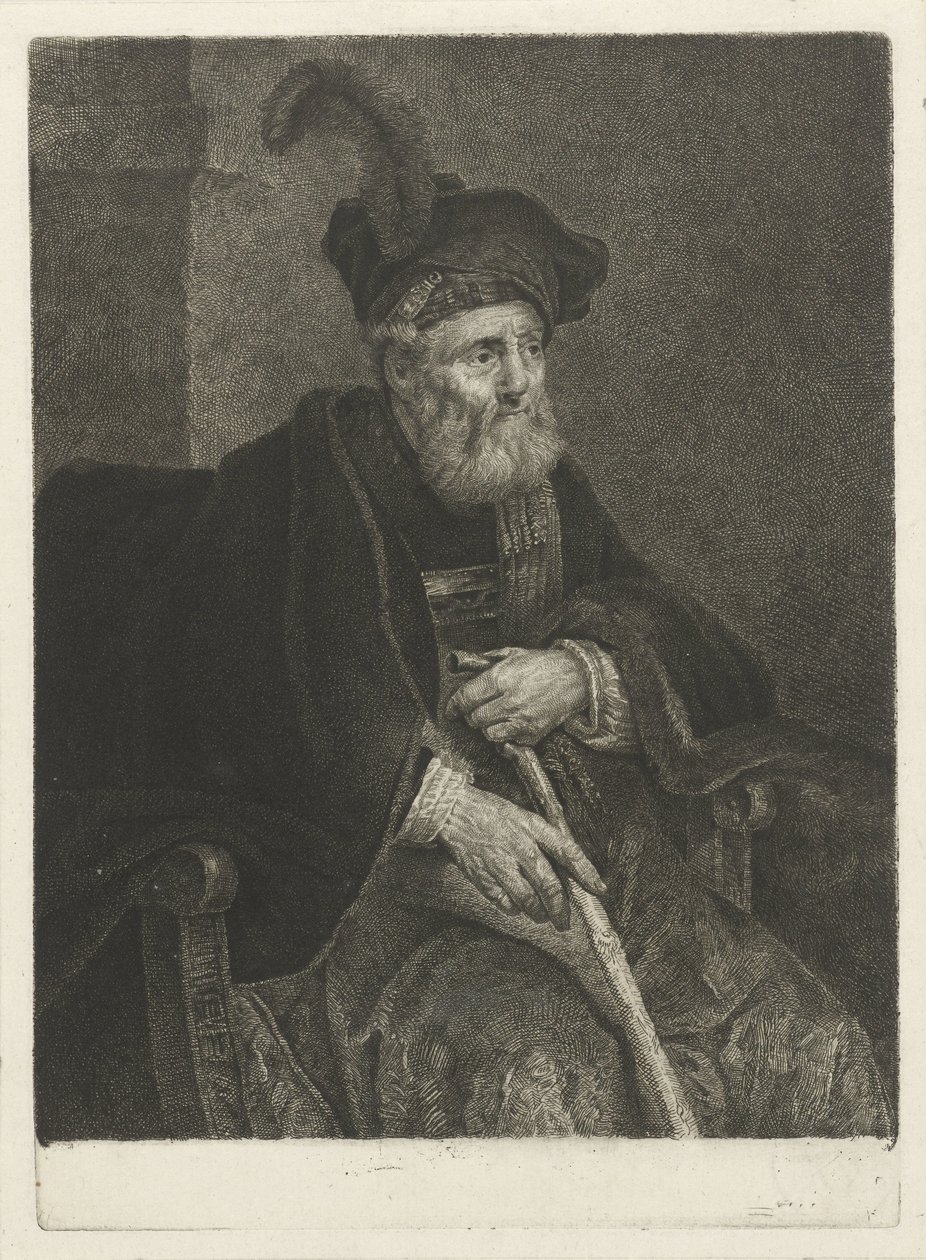 Porträt eines unbekannten alten Mannes in einem Stuhl von Johannes Pieter de Frey