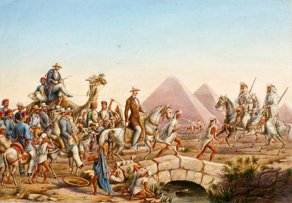 Prinz Albert von Preußen mit seinem Gefolge bei einer Besichtigung der Pyramiden von Gizeh von Johannes Rabe