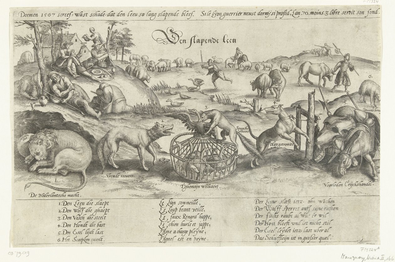 Der schlafende Löwe, 1567 von Johannes Wierix (attributed to)