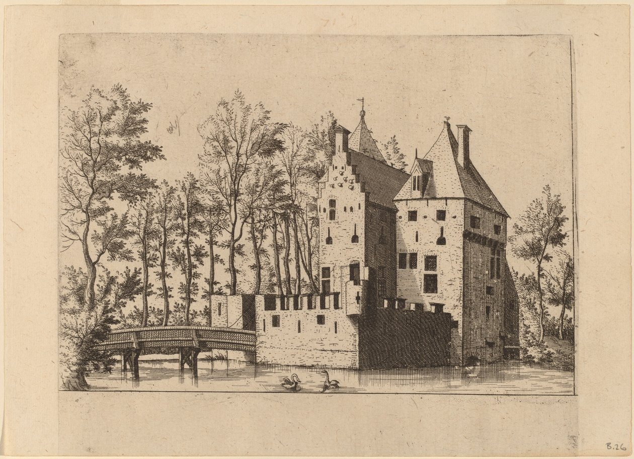 Schloss mit Zugbrücke von Johannes and Lucas van Doetechum after Master of the Small Landscapes
