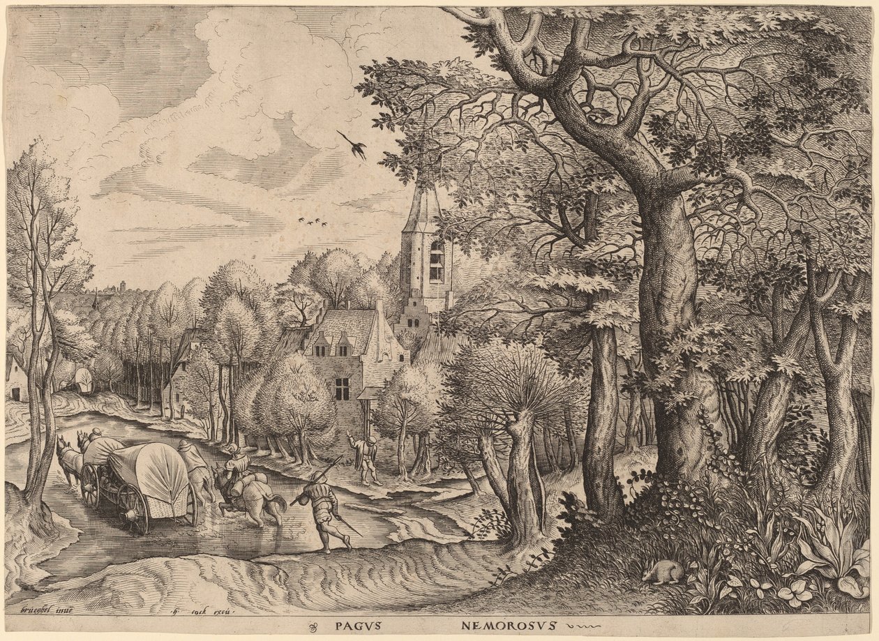 Pagus Nemorosus (Waldiges Dorf) von Johannes and Lucas van Doetechum after Pieter Bruegel the Elder