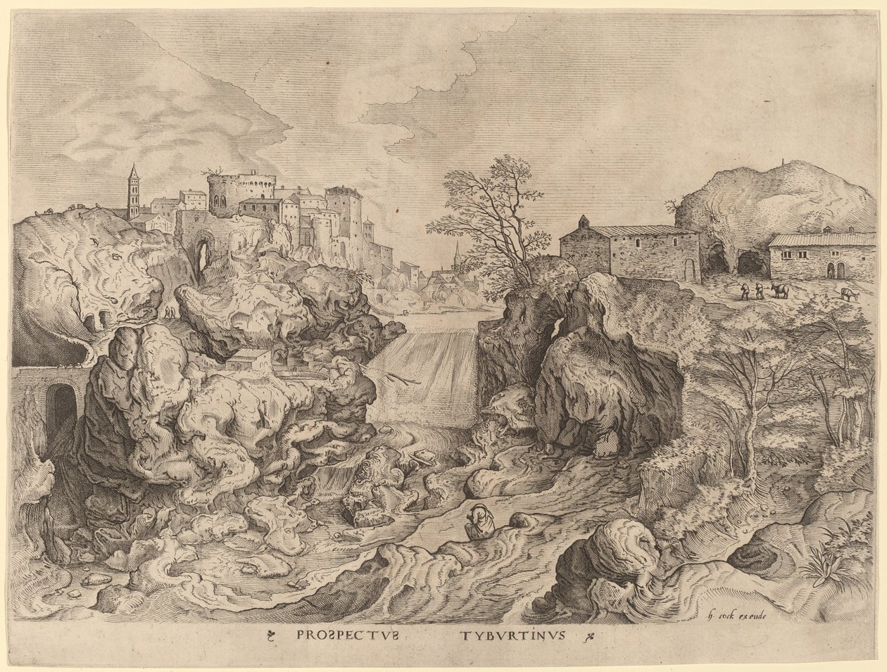 Prospectus Tyburtinus (Ansicht des Tibers) von Johannes and Lucas van Doetechum after Pieter Bruegel the Elder