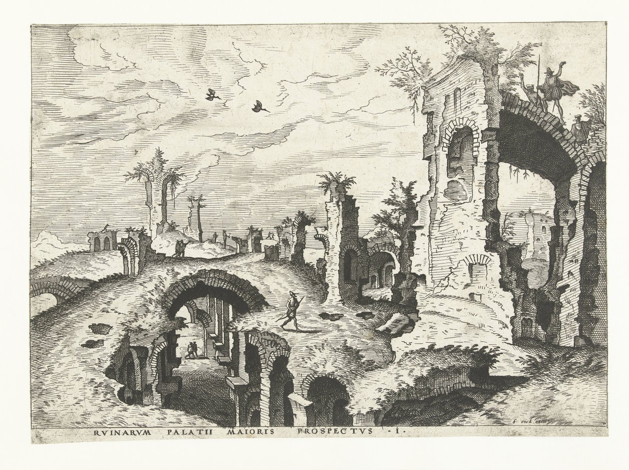Ansicht der Ruinen auf dem Palatin in Rom (Römische Ruinen, 1561) von Johannes of Lucas van Doetechum (attributed to)