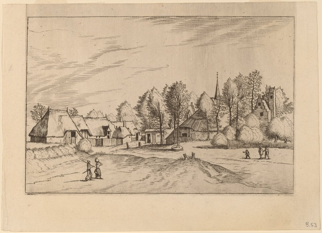 Dorf mit Kirchturm von Johannes van Doetechum, the Elder and Lucas