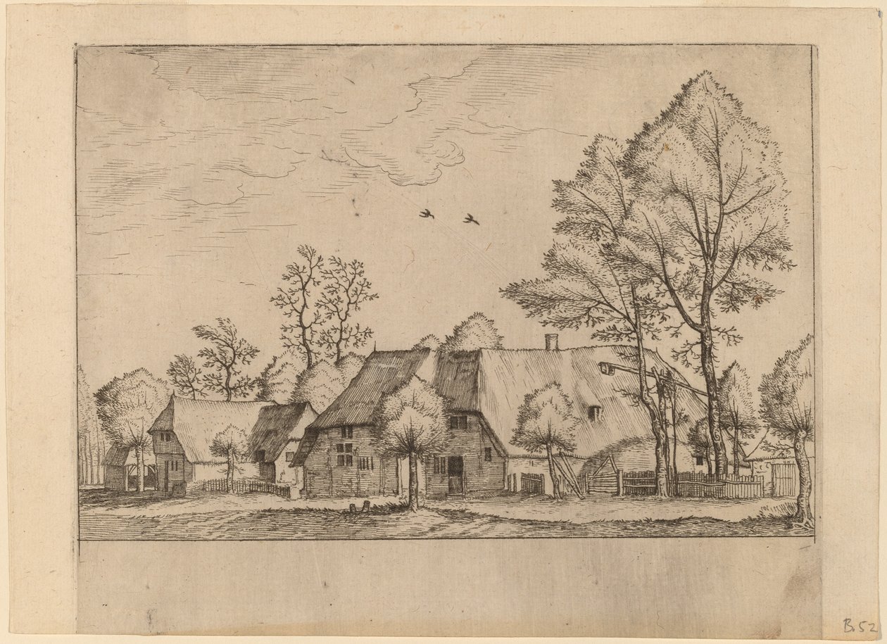 Großer Bauernhof mit Ziehbrunnen von Johannes van Doetechum, the Elder and Lucas