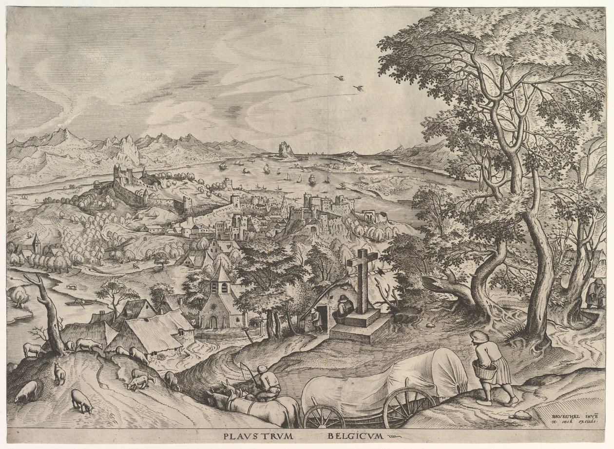 Der belgische Wagen Plaustrum Belgicum aus Die großen Landschaften von Johannes van Doetecum I