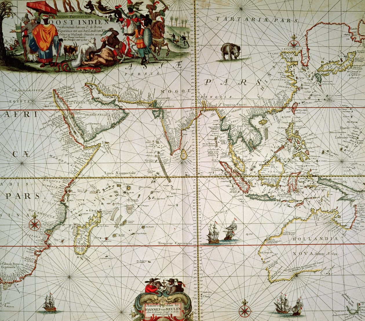 Karte von Afrika, Indien, Indischer Ozean und Ostindien von Johannes van Keulen