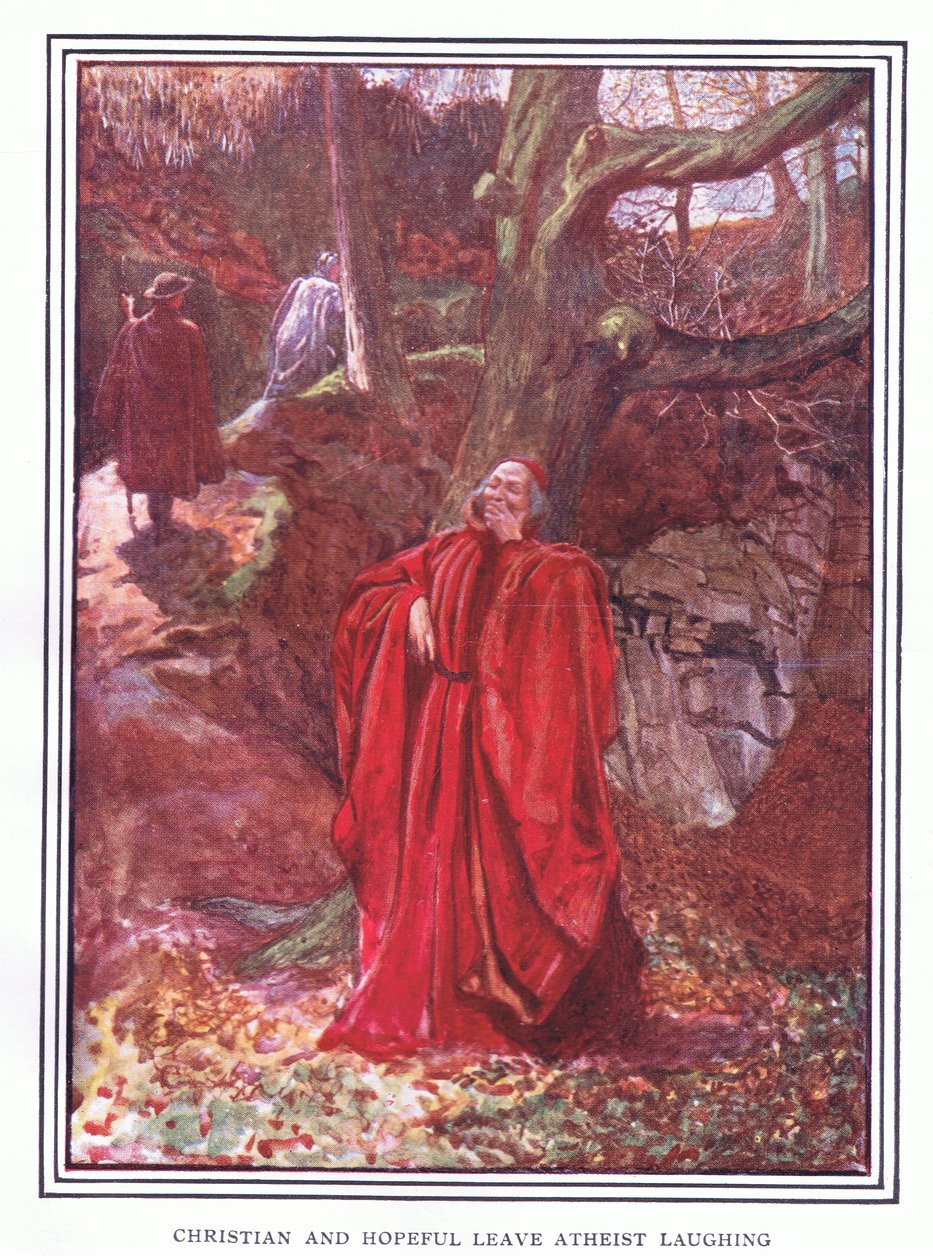 Christian und hoffnungsvoll verlassen Atheist lachend von John Byam Liston Shaw
