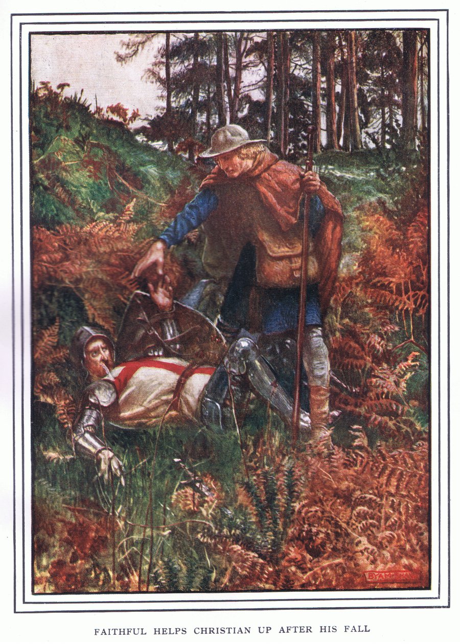 Faithful hilft Christian nach seinem Sturz auf von John Byam Liston Shaw