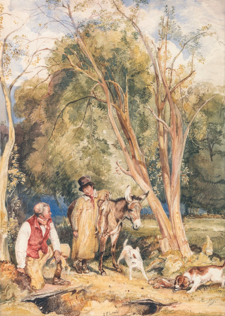 Wildhüter und Junge beim Frettchen eines Kaninchens von John Frederick Lewis