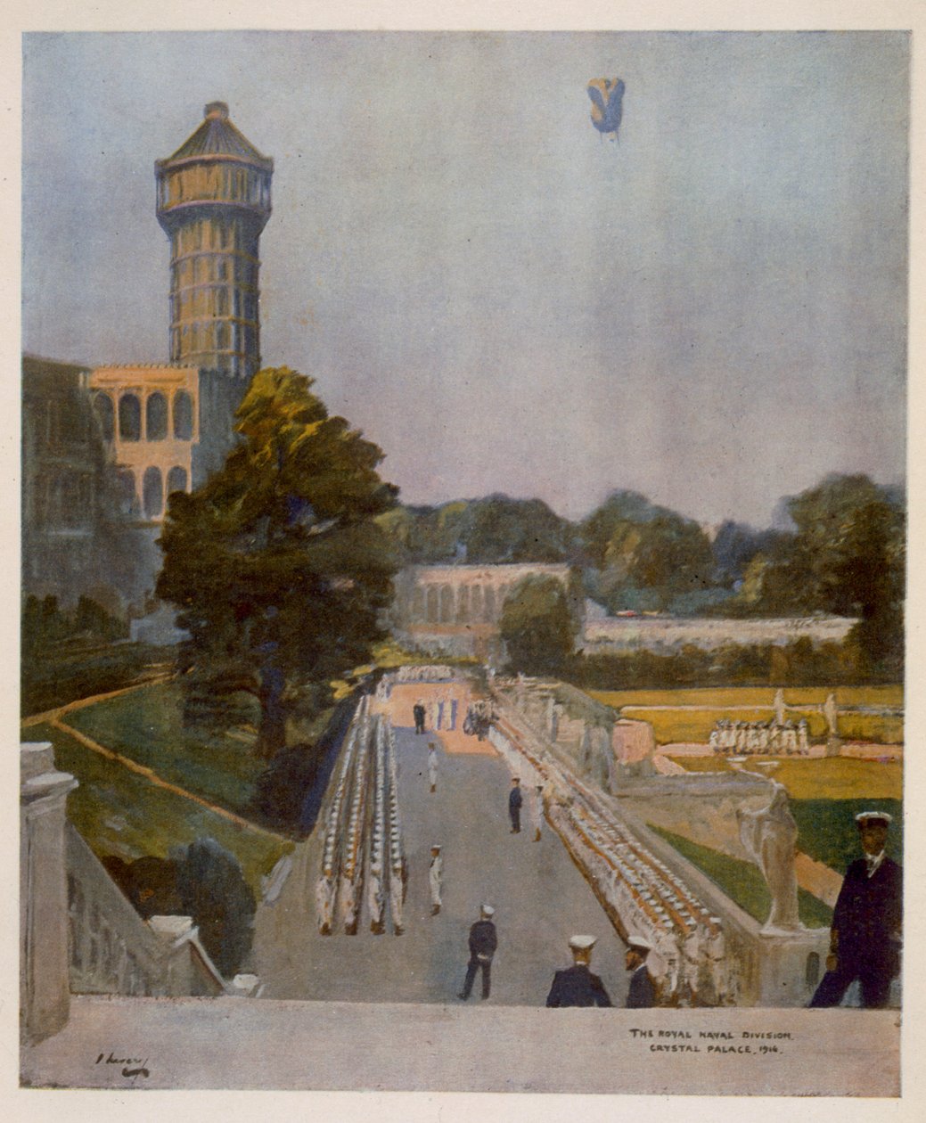R.N.D. Crystal Palace, der als Quartierdeck bekannte Ort, aus Britische Künstler an der Front, Fortsetzung der Westfront, 1918 von John Lavery