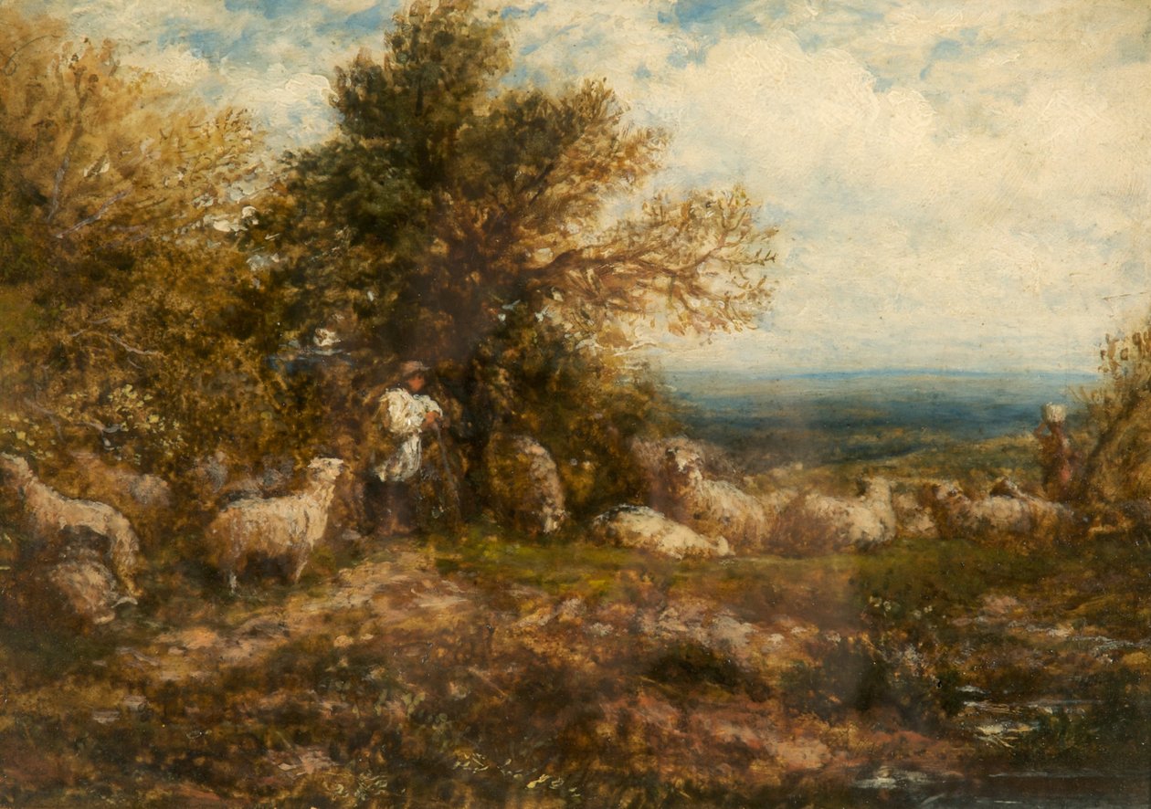 Schafe in Ruhe; Die Herde hüten, ca. 1840-80 von John Linnell