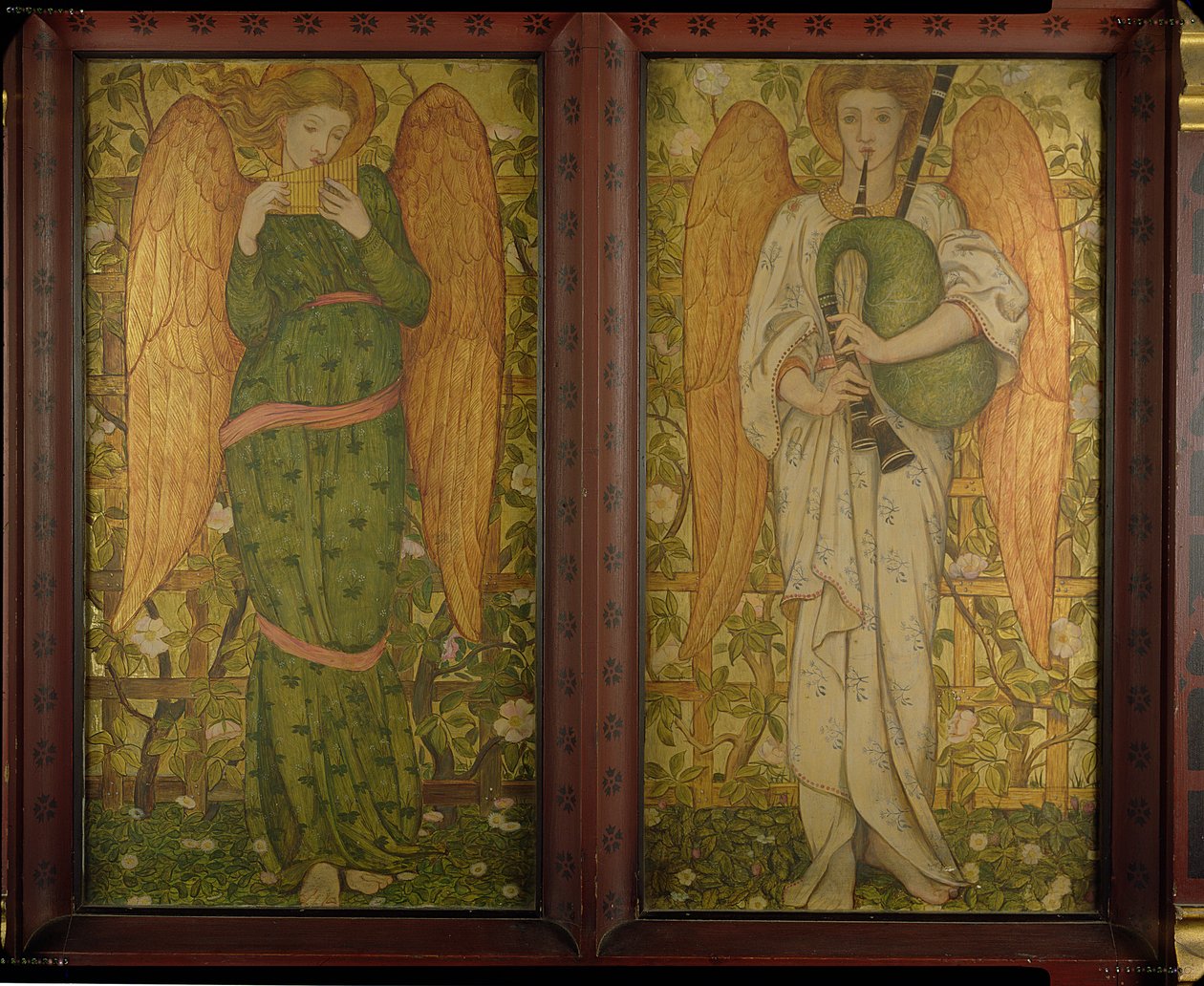 Engel mit Panflöten und Dudelsäcken, 1861-62 von John Roddam Spencer Stanhope