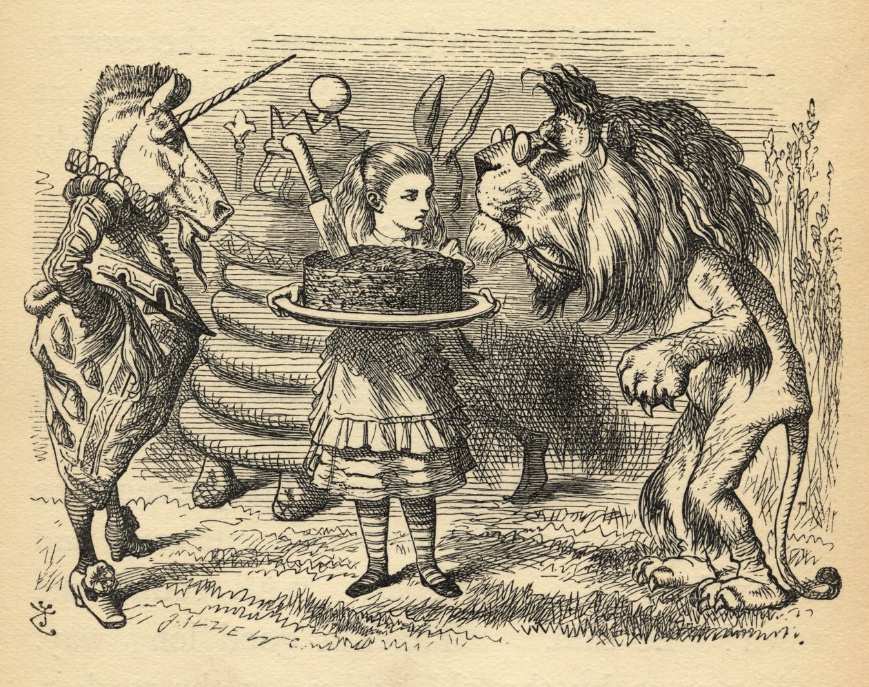 Die Teilung des Kuchens zwischen dem Löwen und dem Einhorn, Illustration aus 