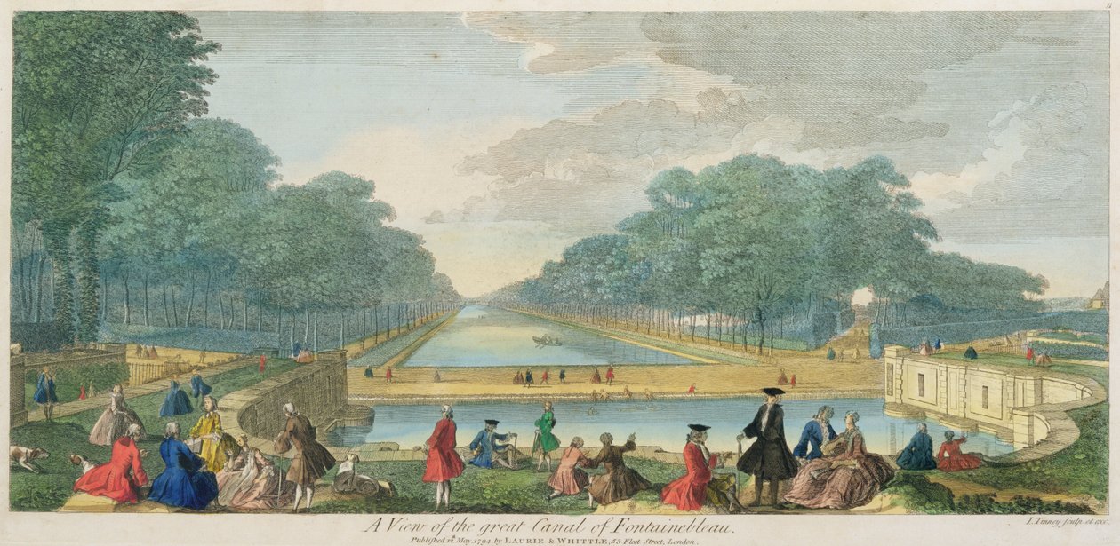 Ansicht des großen Kanals von Fontainebleau, veröffentlicht 1794 (Farbstich) von John Tinney