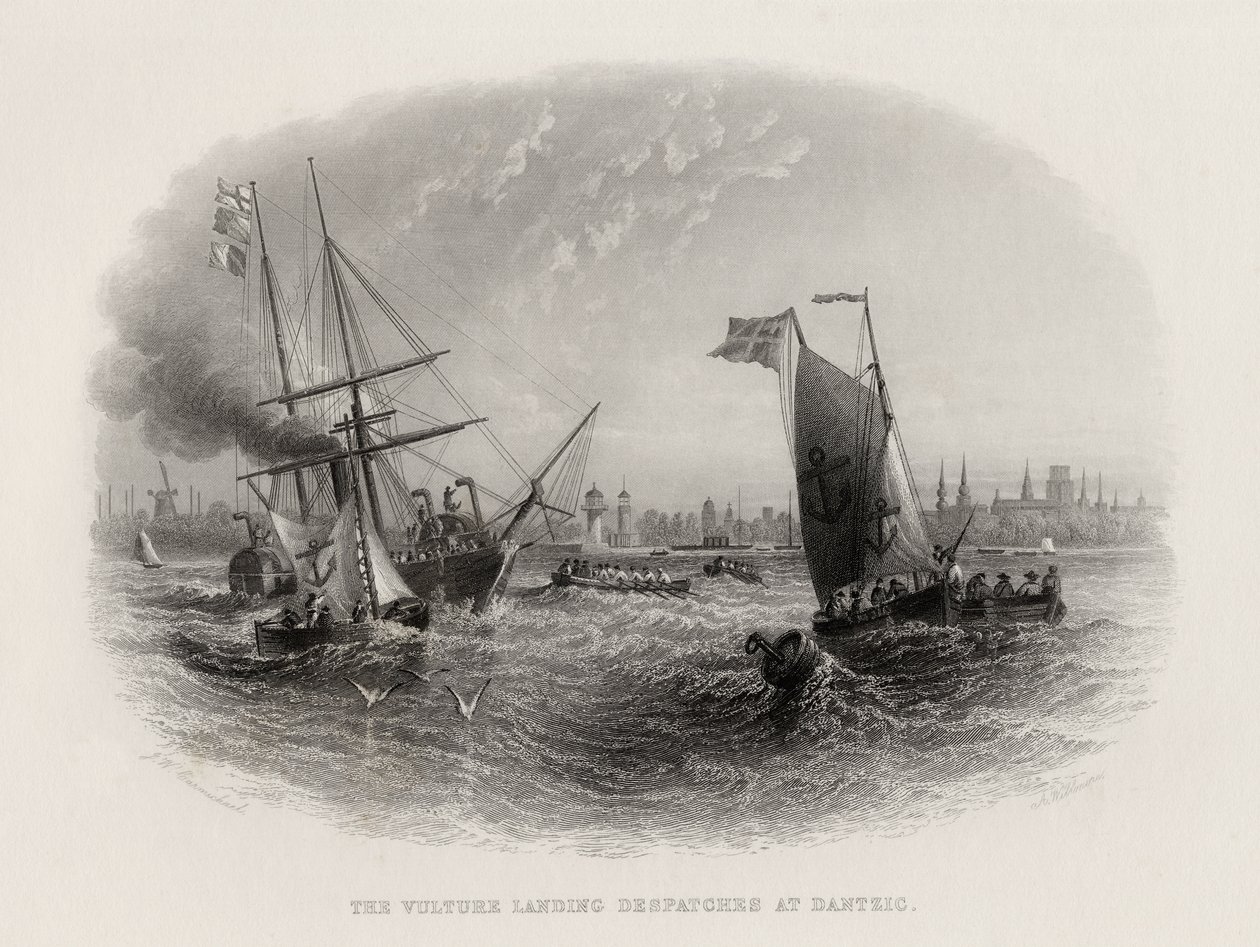 Der Geier landet Depeschen in Danzig, graviert von Arthur Willmore (1814-88) von John Wilson Carmichael