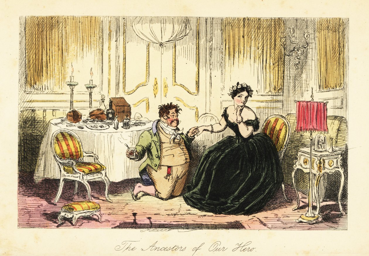 Englischer Gentleman, der eine junge Dame in einem Restaurant in einem Gasthof umwirbt von John (after) Leech