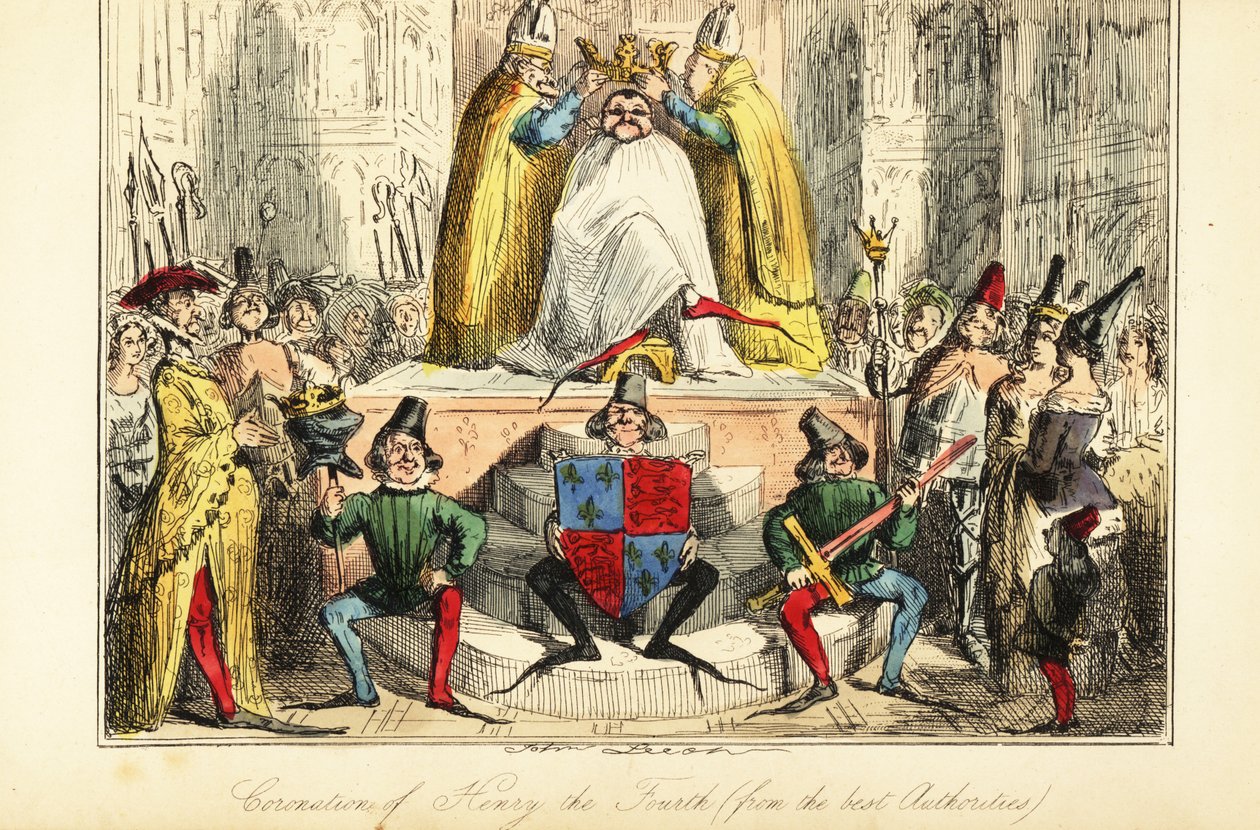 Die Krönung von König Heinrich IV. von England mit einer riesigen Krone von John (after) Leech