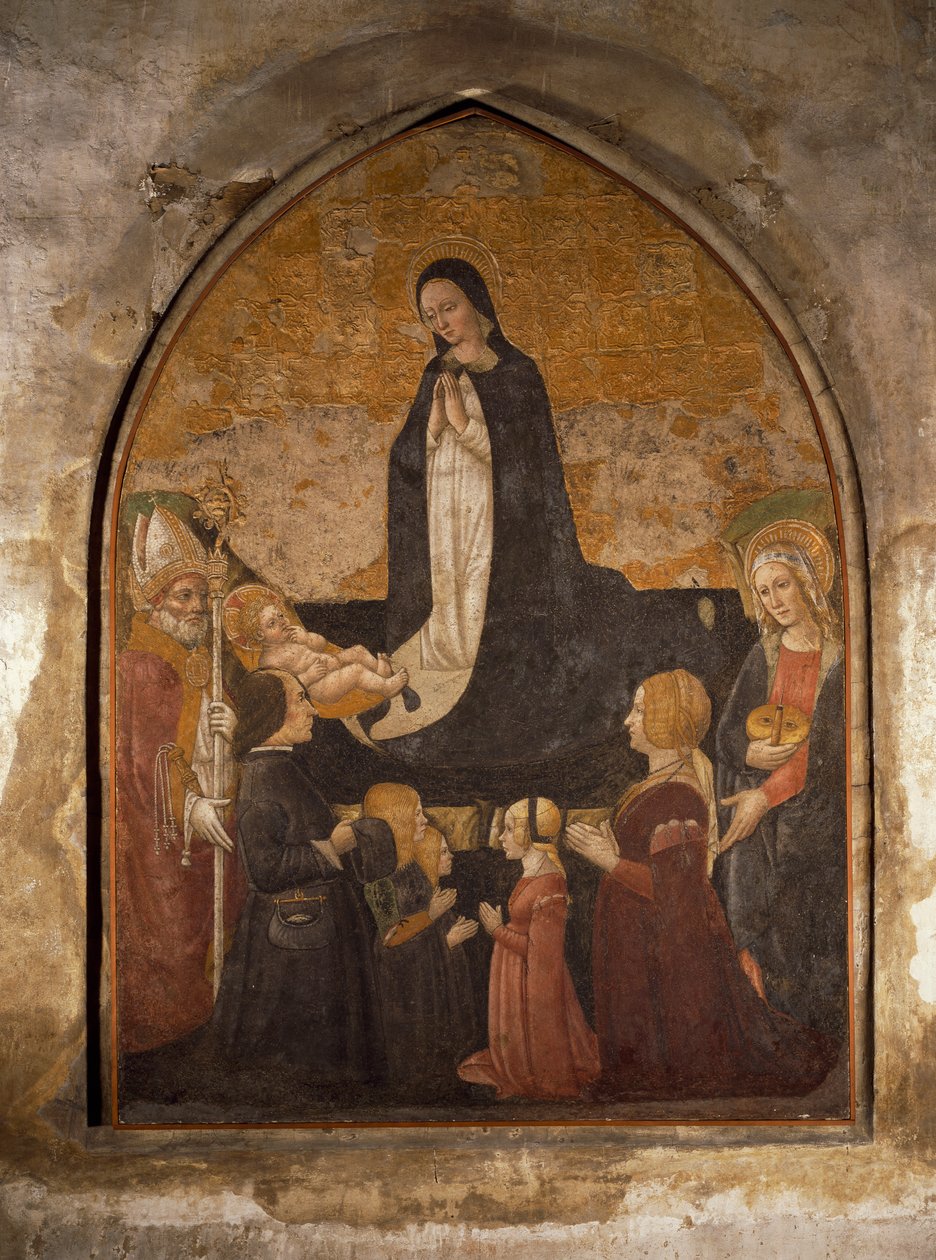 Italien, Mailand, Kirche St. Maria delle Grazie, Kapelle des Turms, Jungfrau, die das Kind anbetet (Fresko) von Walter Charles Mills