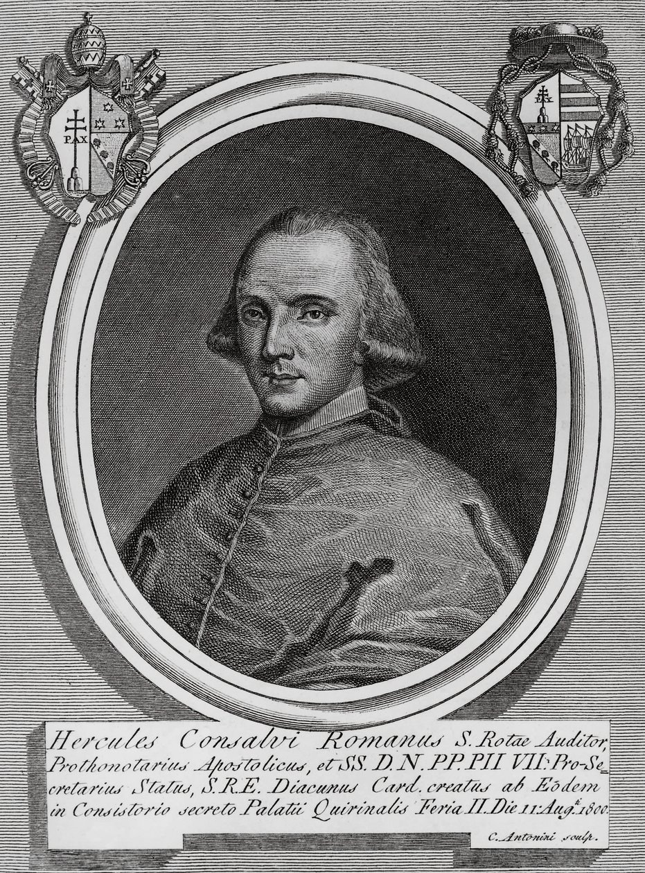 Porträt von Ercole Consalvi (1757-1824), italienischer Kardinal und Politiker, Gravur von Carlo Antonini von Walter Charles Mills