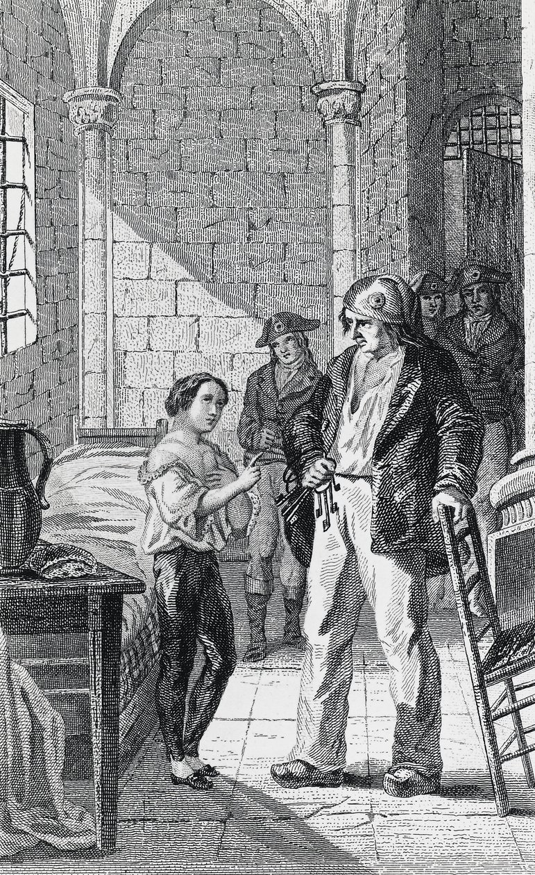Der Dauphin Louis Charles und sein Betreuer Antoine Simon im Tempelgefängnis, Gravur von Philippoteaux und Girardet, Französische Revolution, Frankreich von Walter Charles Mills