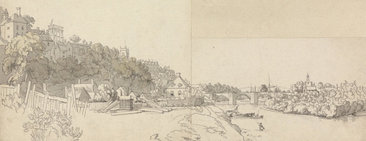 Eine Stadt vom Ufer eines Flusses gesehen von John Alexander Gresse