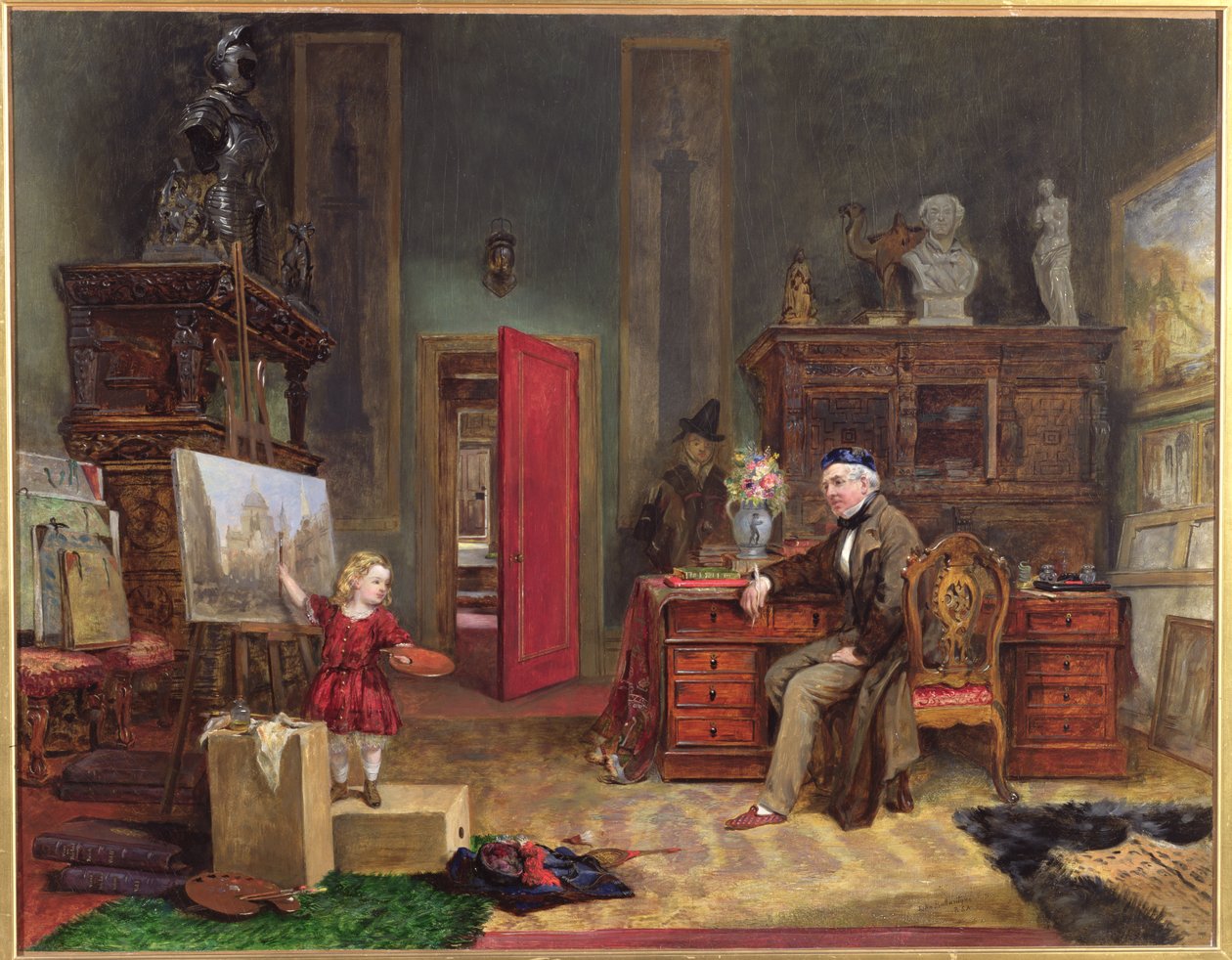 David Roberts (1796-1864) und seine Enkelin in seinem Atelier, ca. 1866 von John Ballantyne