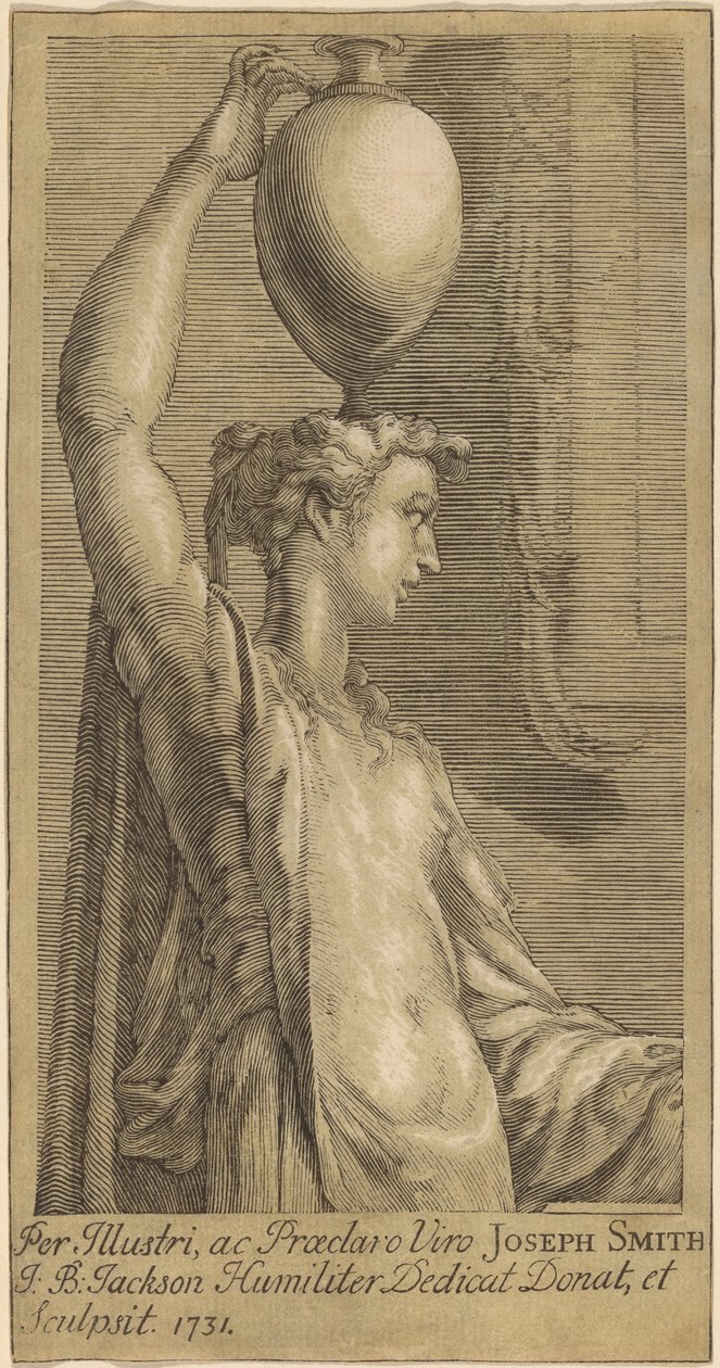 Frau steht und hält einen Krug auf dem Kopf von John Baptist Jackson, after Parmigianino